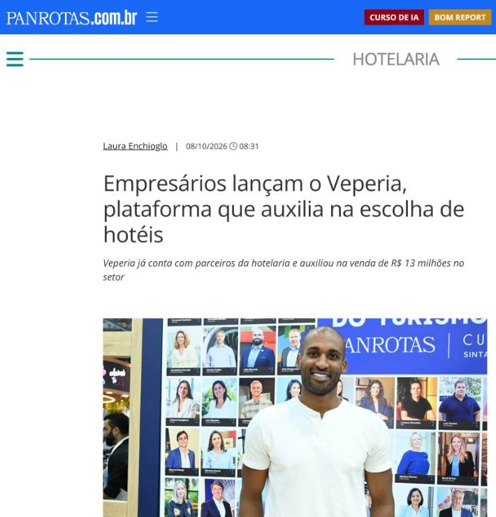 Página da matéria no portal PANROTAS: Empresários lançam o Veperia, plataforma que auxilia na escolha de hotéis